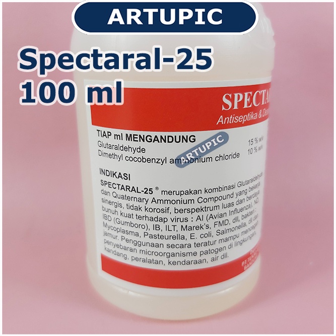 Disinfektan Spectaral-25 100 ml Antiseptik Sanitasi Anti Virus Bakteri Jamur Glutaraldehyde dan Quaternary Ammonium Compound Bunuh Virus ND IB ILT AI Marek FMD Mycoplasma Pasteurella Ecoli Salmonella