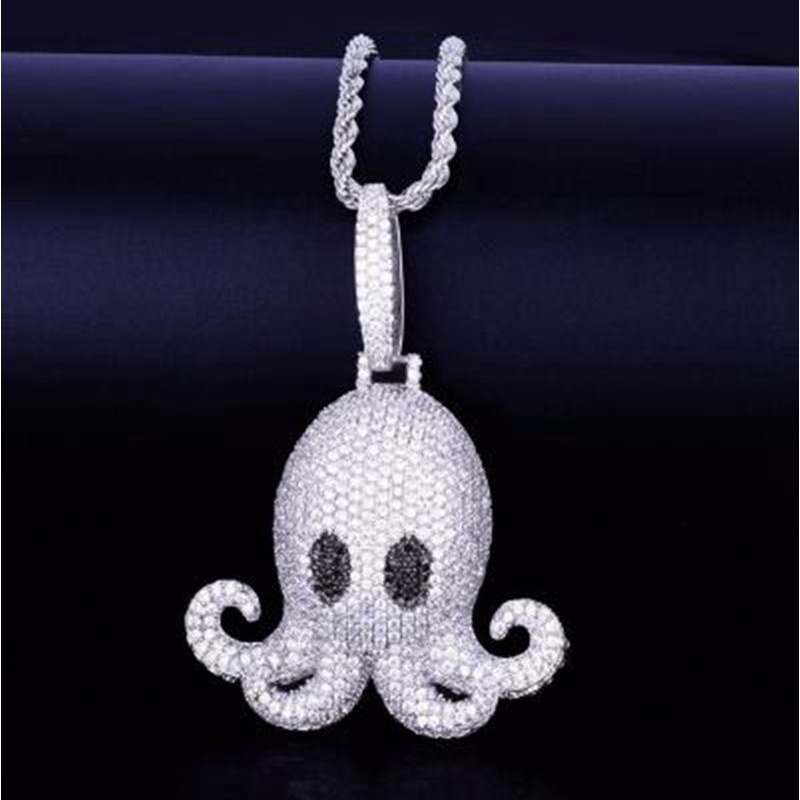 Kalung Rantai Liontin Gurita Aksen Zircon Gaya Hip Hop Untuk Unisex / Pria / Wanita