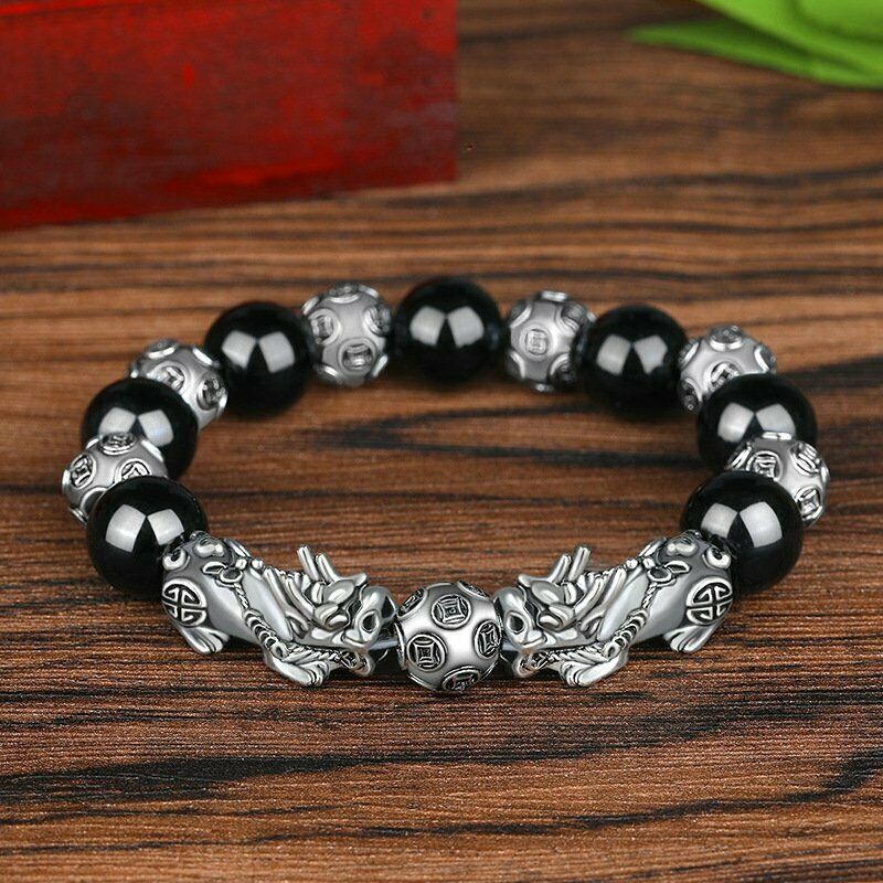 Gelang Keberuntungan Bahan Obsidian Desain Feng Shui Menarik Untuk Priawanita