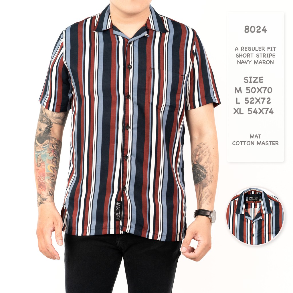 Jane Frey Clothing Kemeja Salur Lengan Pendek Pria | Freypv 8024 Reguler Fit Short Stripe M-XL Kemej