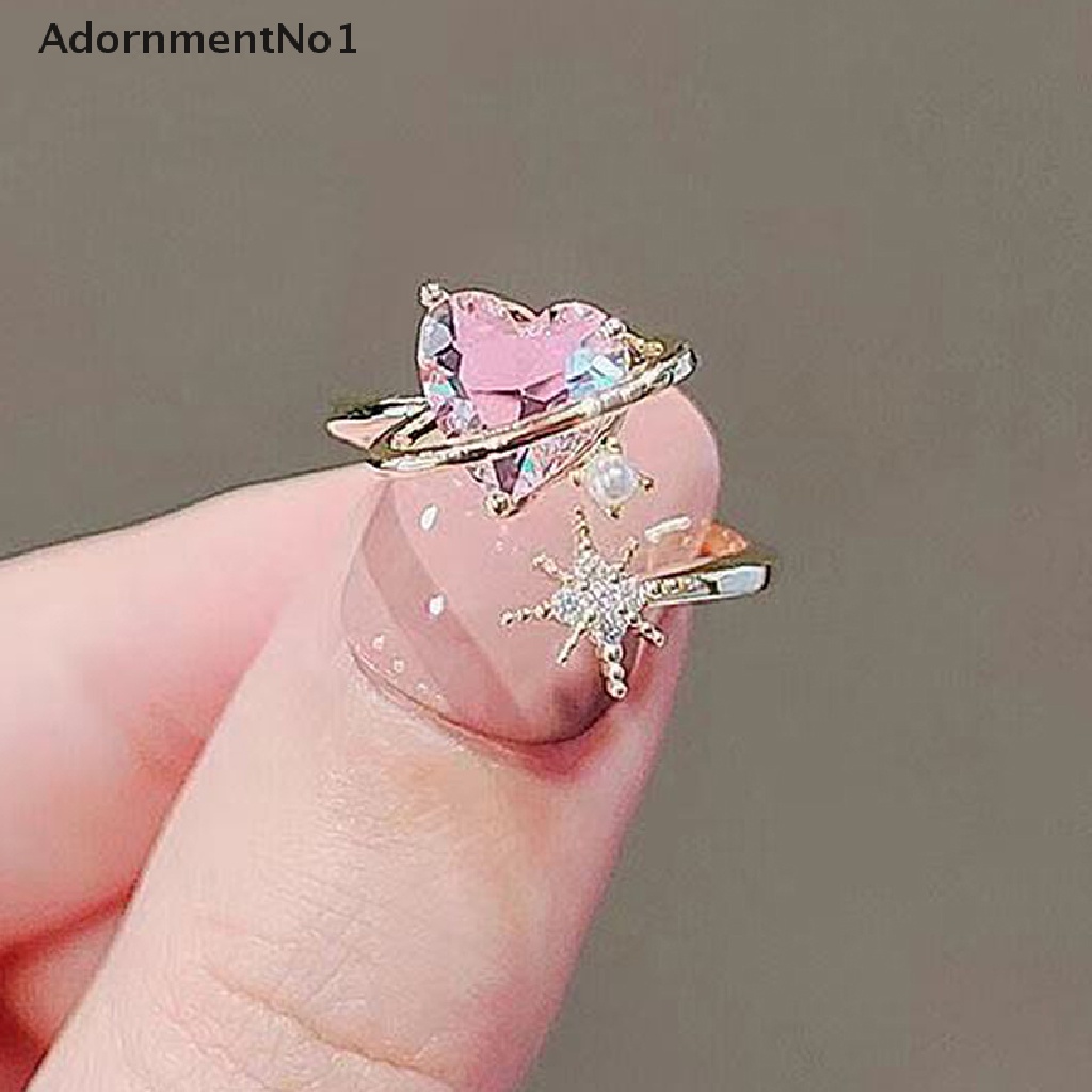 (AdornmentNo1) Cincin Model Terbuka Desain Hati Warna Pink Serbaguna Untuk Wanita