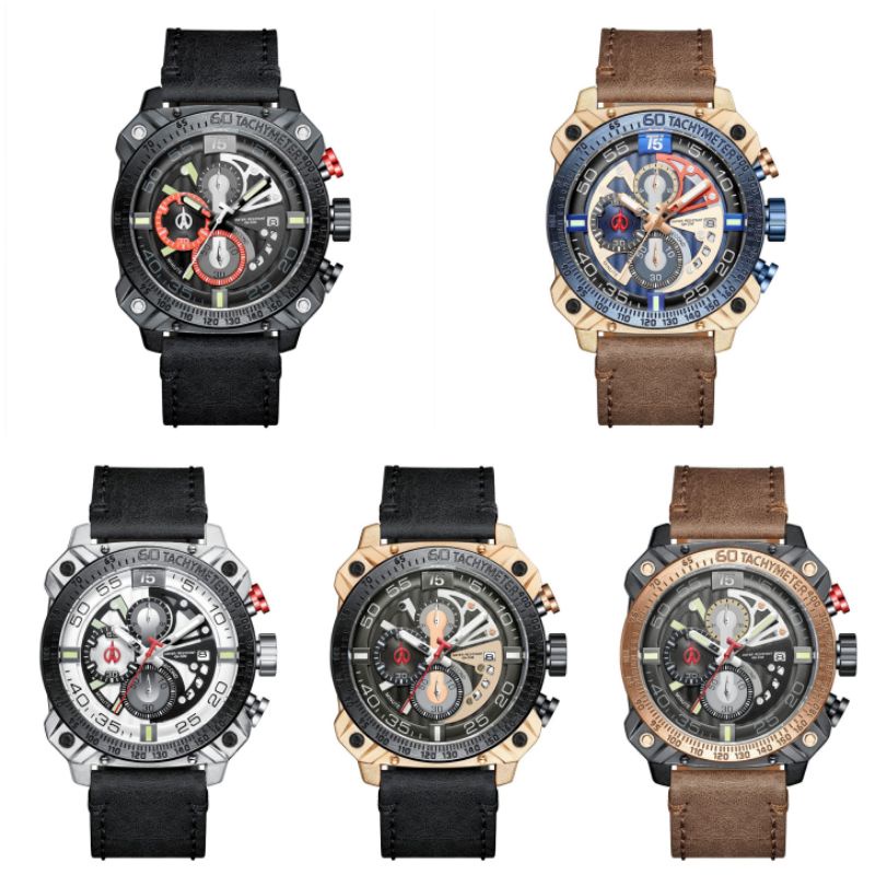 Jam Tangan Pria Original T5 H 3709G Chronograph Aktif Tali Kulit