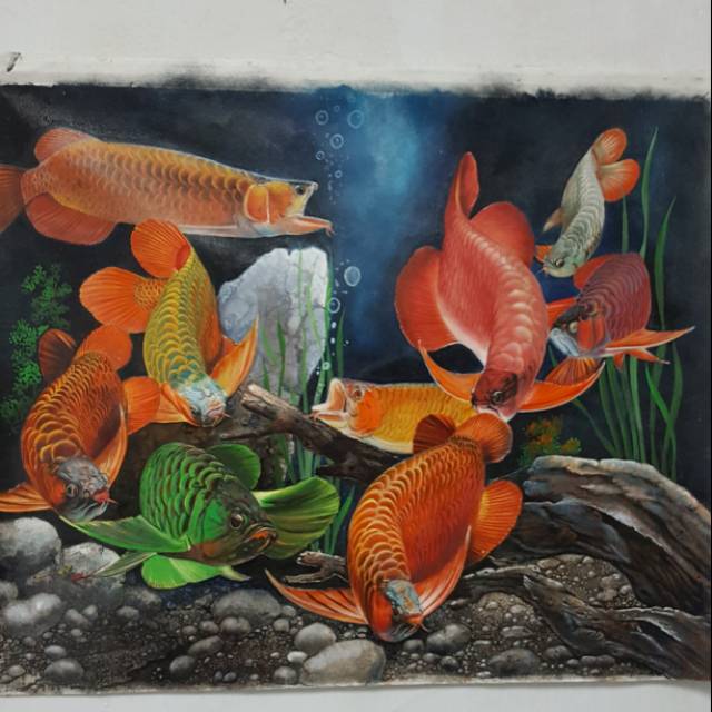 Lukisan kanvas ikan arwana 074 BC.