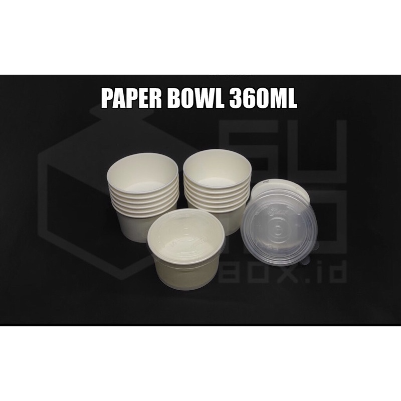 Paper bowl 360ml + tutup / Mangkuk kertas / wadah kertas tebal/ Cup mangkok tahan panas [ECERAN]