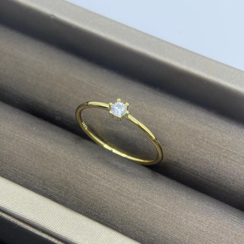 Cincin Kawin / Tunangan Lapis Emas 14K 1.25 Ct Solitaire Hias Berlian Imitasi Untuk Wanita