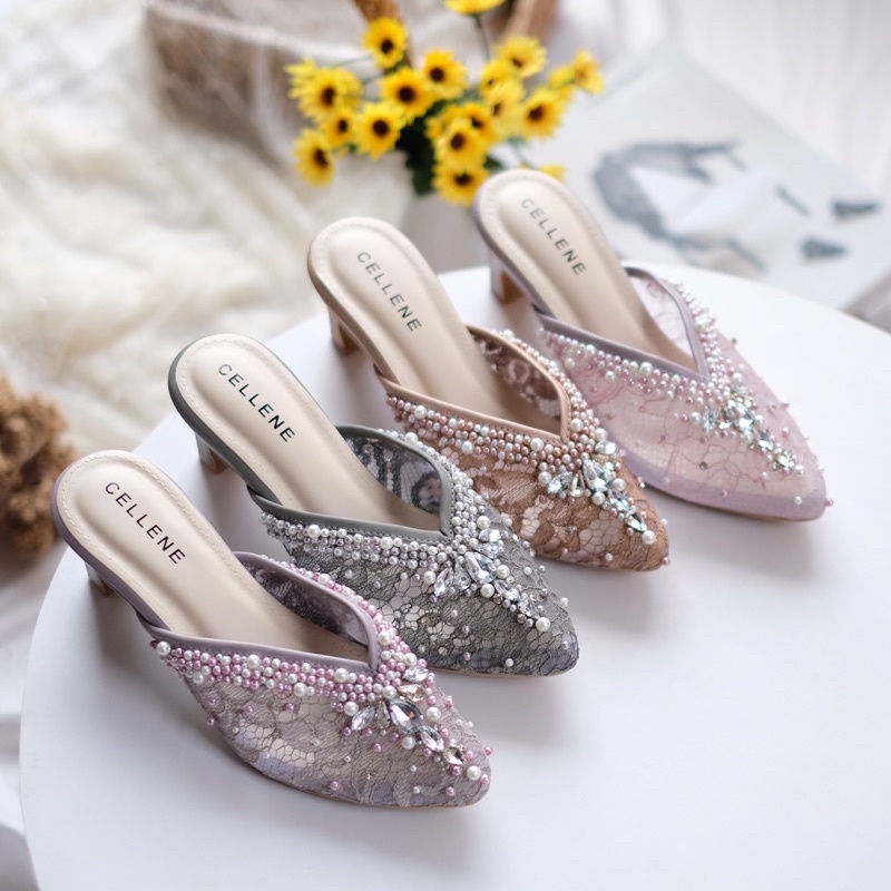 𝗖𝗘𝗟𝗟𝗘𝗡𝗘 Vlorae Beads Heels / wedding shoes sepatu pengantin payet mocca 5cm