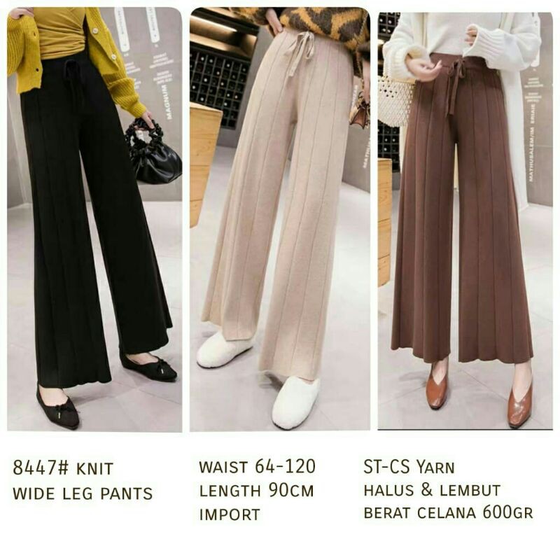 8447 Irene Celana panjang kulot WIDE LEG PANTS rajut knit Korea Korean style Fashion Korea Korean st