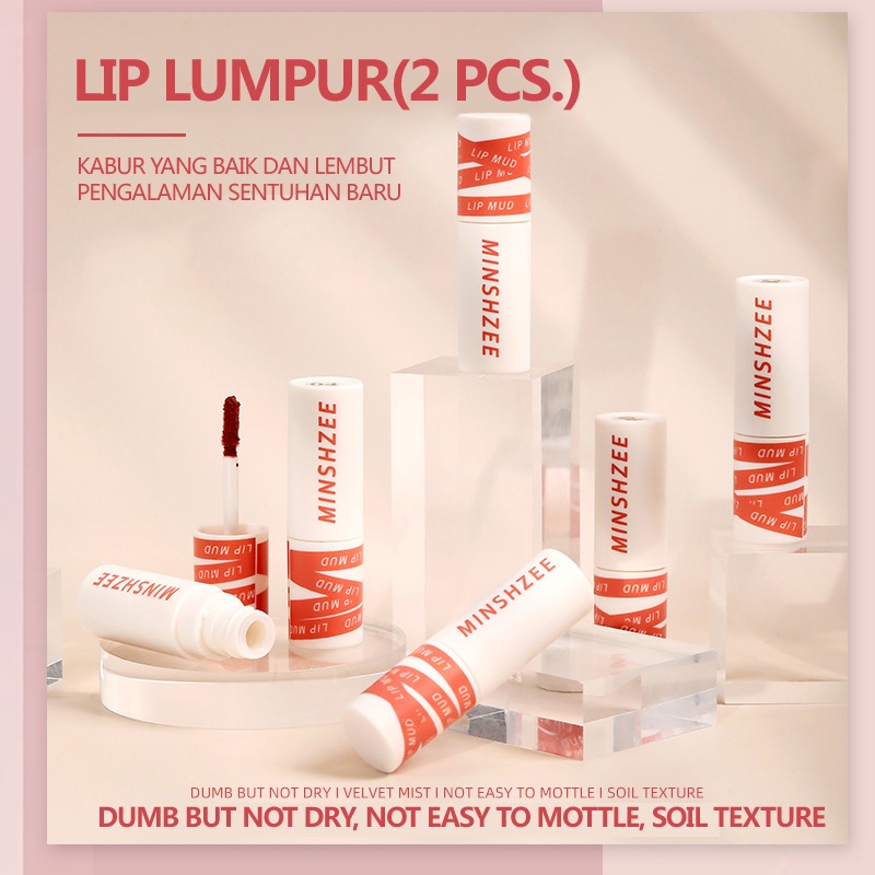 （2 PCS）Lip glaze velvet matte whitening dan lipstik lip mud tidak mudah pudar