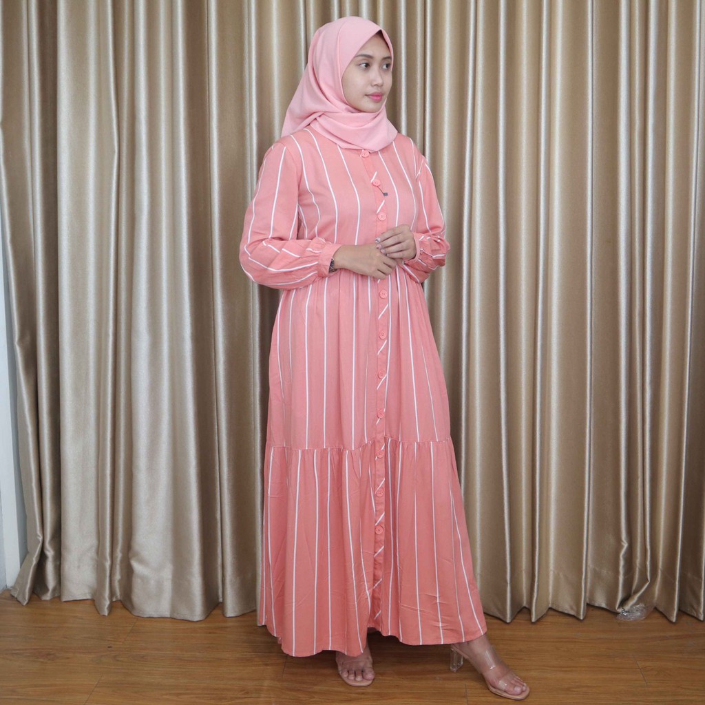 RILLEY - Baju Gamis Dress Garis Peach Lime Wanita Muslim ...