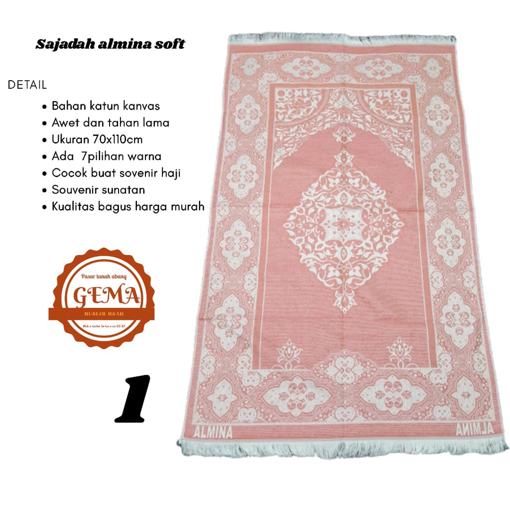 grosir sajadah almina soft 70x110cm harga/isi 20 pcs