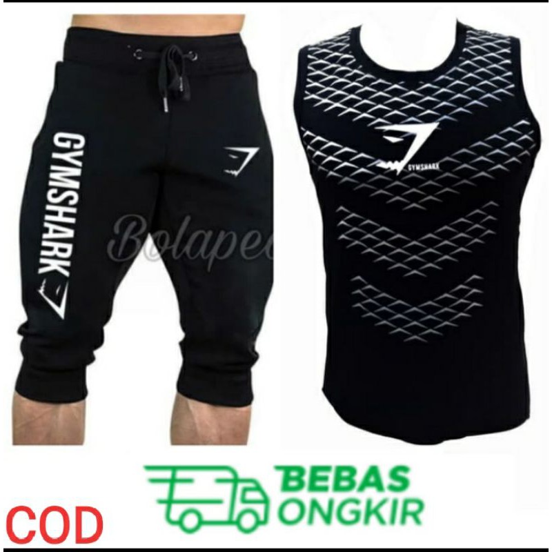 pakaian olahraga pria / set 2in-1 jogger + lekton pria / celana kaos olahraga fitnes gym pria