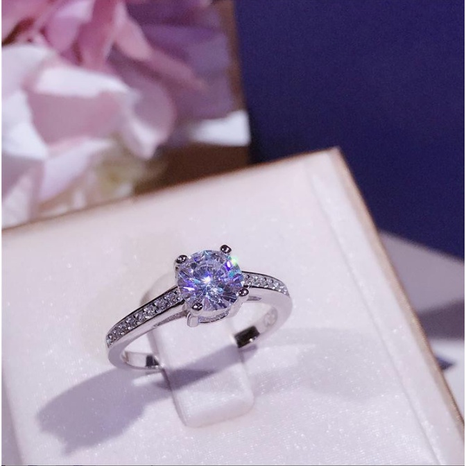 COD❤️Cincin Pernikahan Pertunangan Berlian Fashion Korea Wanita Simulasi Berlapis Perak S925 Sederhana Diamond