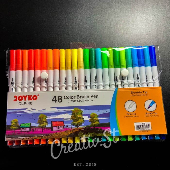 

kaligrafi-perlengkapan- joyko brush pen 48 warna brush + pen clp-40 set -perlengkapan-kaligrafi.