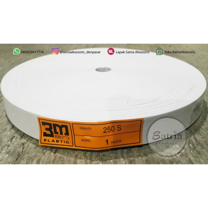 Elastis 3M / Bahan Elastic 3M / Karet Elastis 3M 1 inch 2,5cm Putih