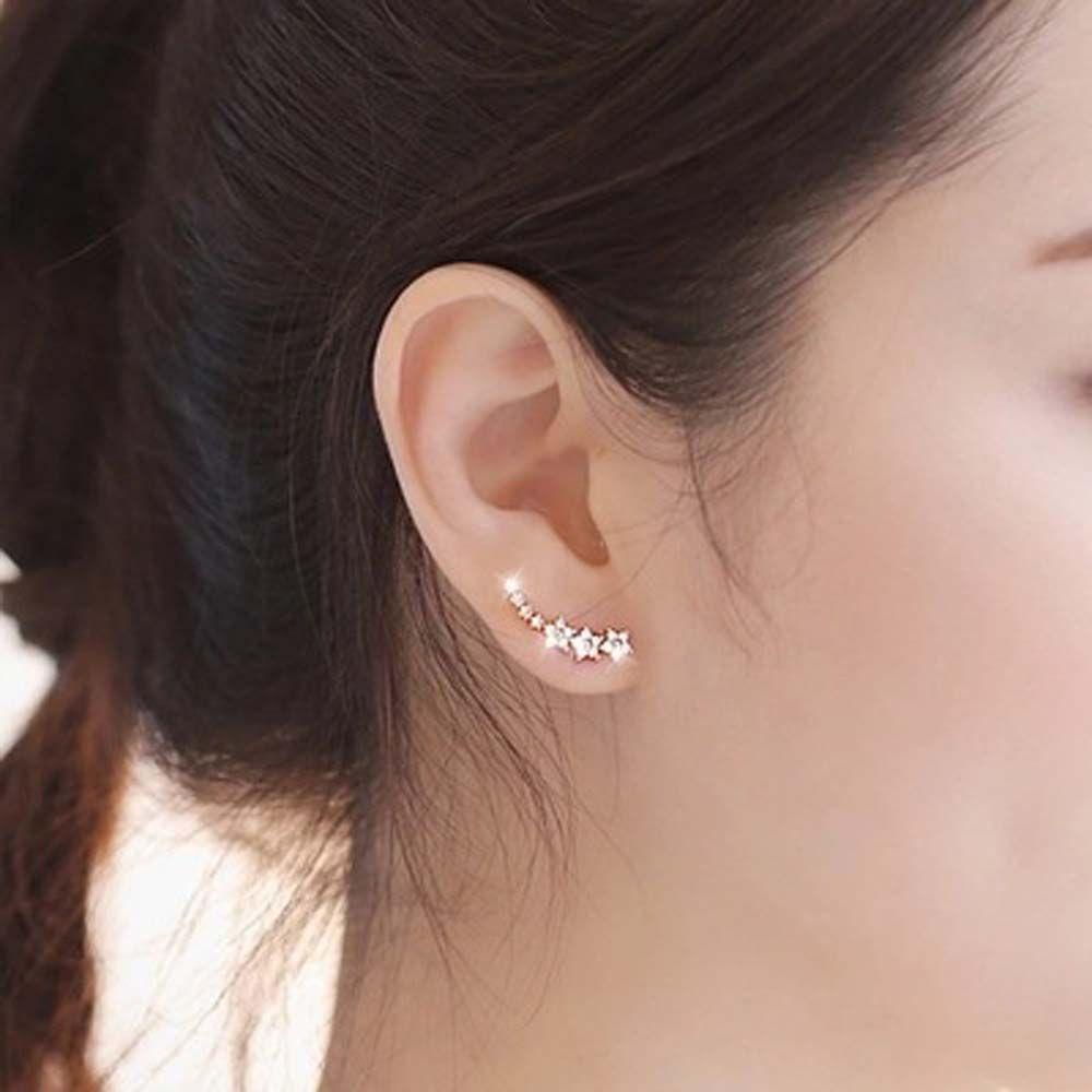 Anting Stud Desain Bunga Geometris Aksen Berlian Imitasi Gaya Minimalis Untuk Fashion