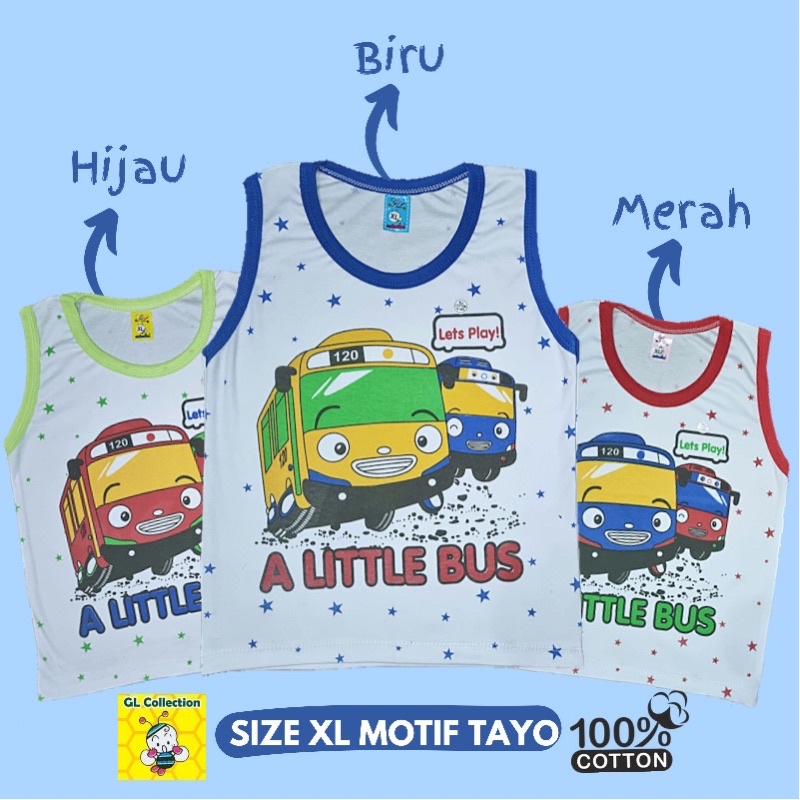 [Bundle Isi 3pcs]Atasan Kaos Kutung Anak 100%Katun Size XL All Size 5-6 Tahun Tayo / Baseball