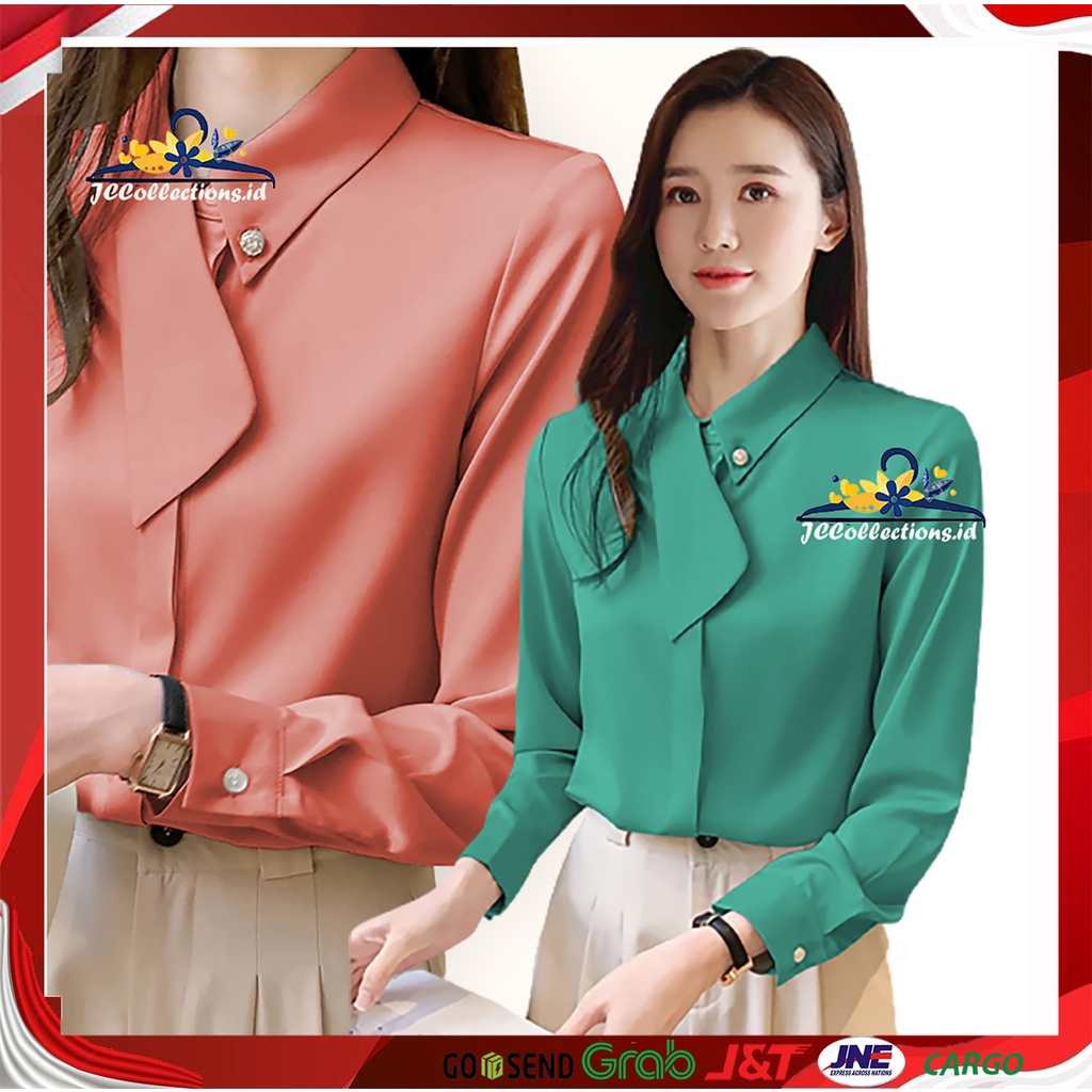 Blouse Wanita Korea Oversize / Kemeja Wanita Jumbo lengan panjang Gaya Korea variasi krah model terbaru Shandrra LS  - JCCollections