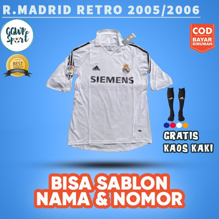 JERSEY RETRO R MADRIID HOME 2005 2006 KUALITAS JAMINAN TERBAIK GRATIS KAOS KAKI