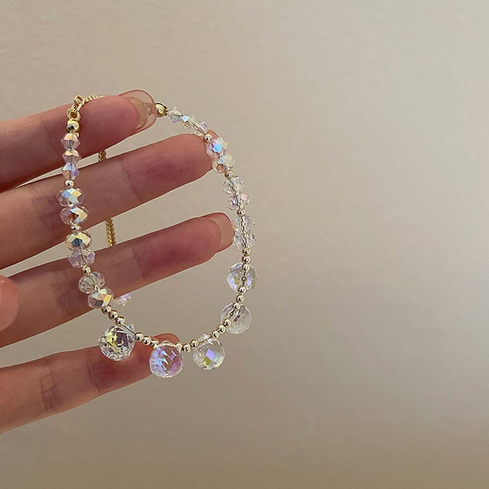 Needway  Shiny Korean Style Bangles Elegant Fashion Jewelry Women Bracelets Charm Sweet Pull-out Temperament Girl Adjustable Crystal Beads/Multicolor