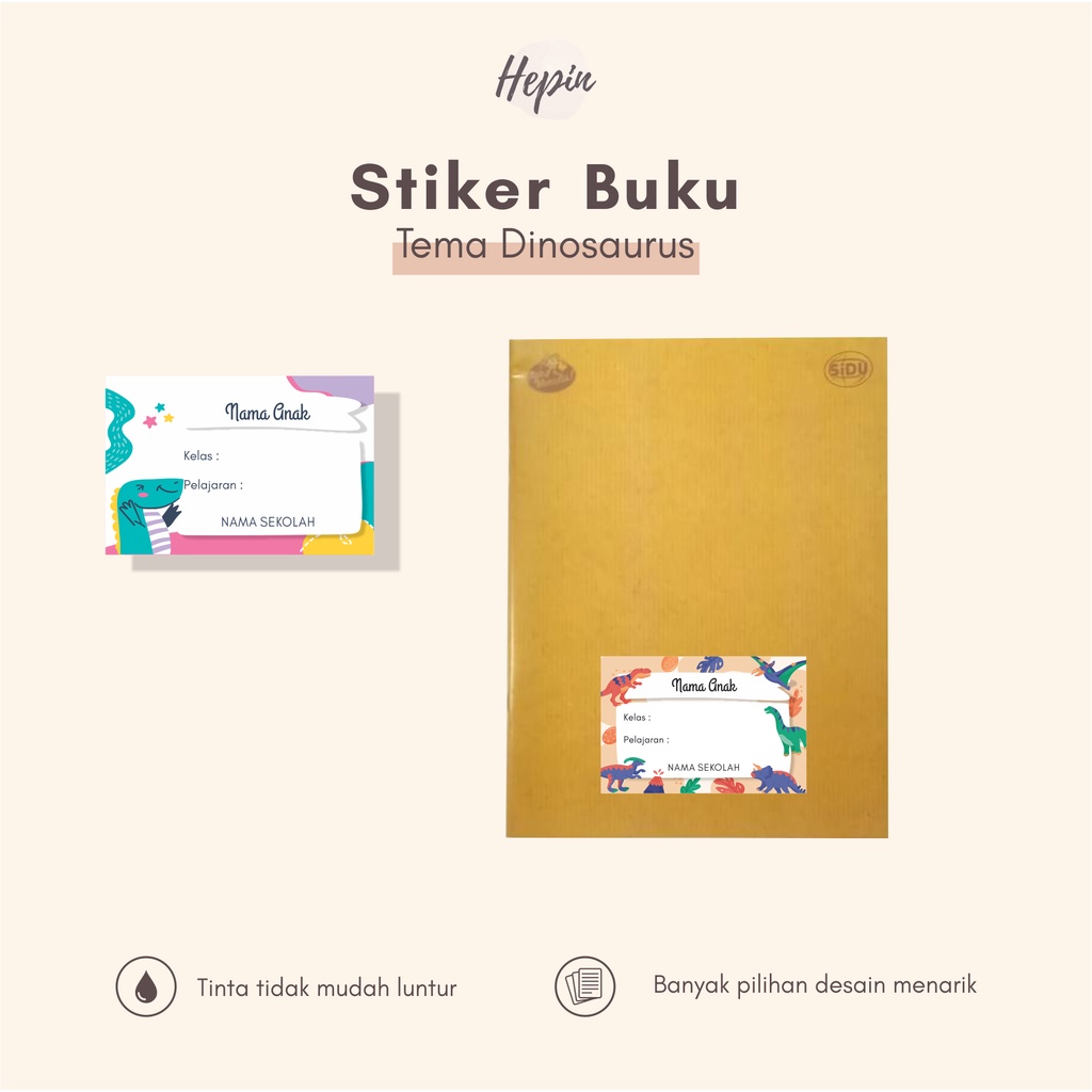 

(30pcs)bisa request desain /stiker dan label buku pelajaran edisi DINOSAURUS