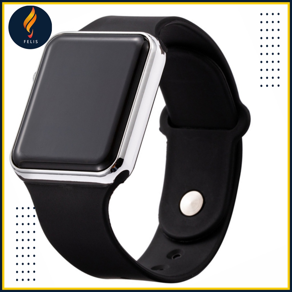 JAM Tangan Pria Wanita Digital Anti Air Trend Terbaru 2021 Jam Tangan Cewek Casual Main Kecil Elegan Murah F020-Hitam Body Silver