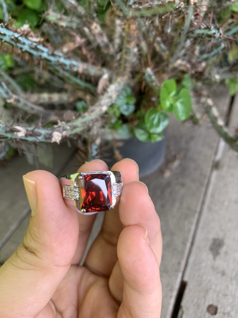 Cincin Pria Perak Red Ruby Merah Siam Minimalis Kantoran Mewah Elegan