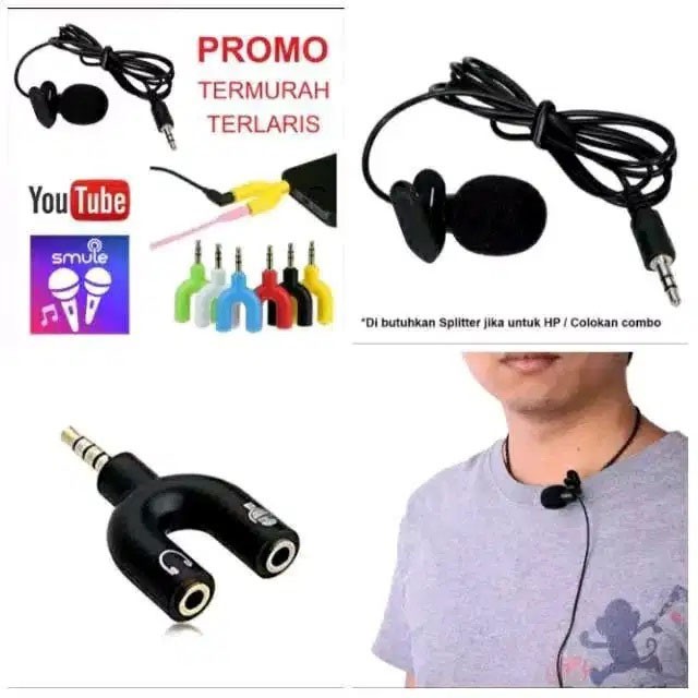 MIC CLIP ON AND AUDIO SPLITTER U SHAPE PAKET YOUTUBER VLOGGER SMULE ALAT REKAMAN
