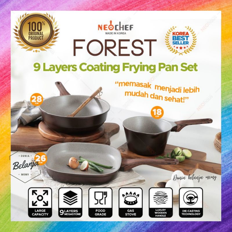 Neochef Forest Frying Pan Set 9 Lapisan Anti Lengket Bebas PFOA