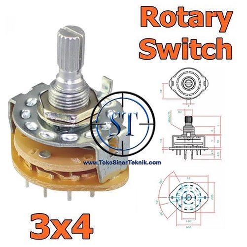 Rotary Switch 3x4 4 Posisi Saklar Selector Putar 4Way 3x4 Box Amplifier Ampli Input Audio