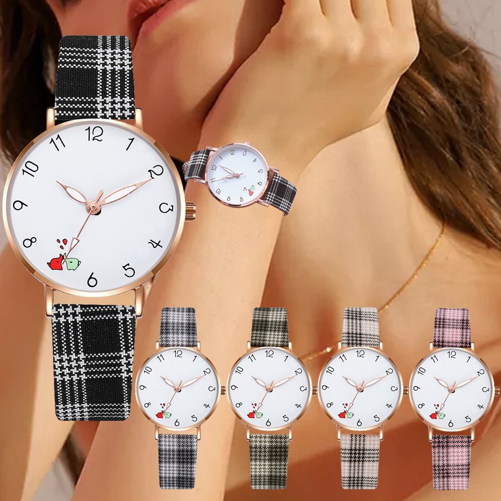 ✅Grosir Jam Senen - Jam Tangan Wanita Quartz Analog Motif Lucu Korean Fashion Dengan Tali Kotak-Kotak Import