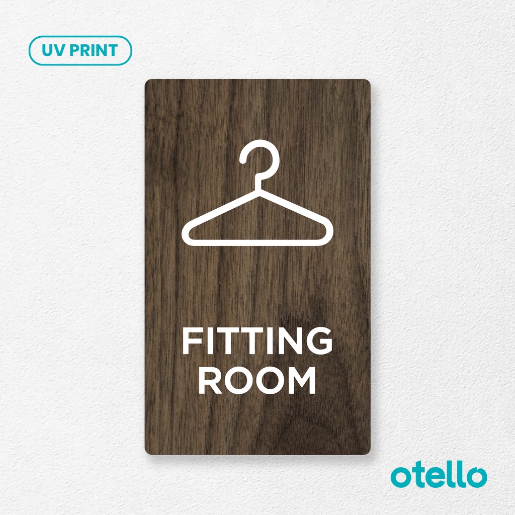 Otello - Signage Fitting Room Sign Board Kayu Print Label Petunjuk Nama Ruangan Stiker Kamar Pas Sticker Tempel Papan