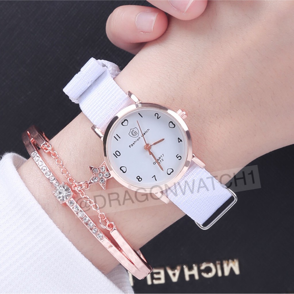 [Ready Stork] Jam tangan wanita fashion canvas gaya korea plat love jam kain murah   S1135