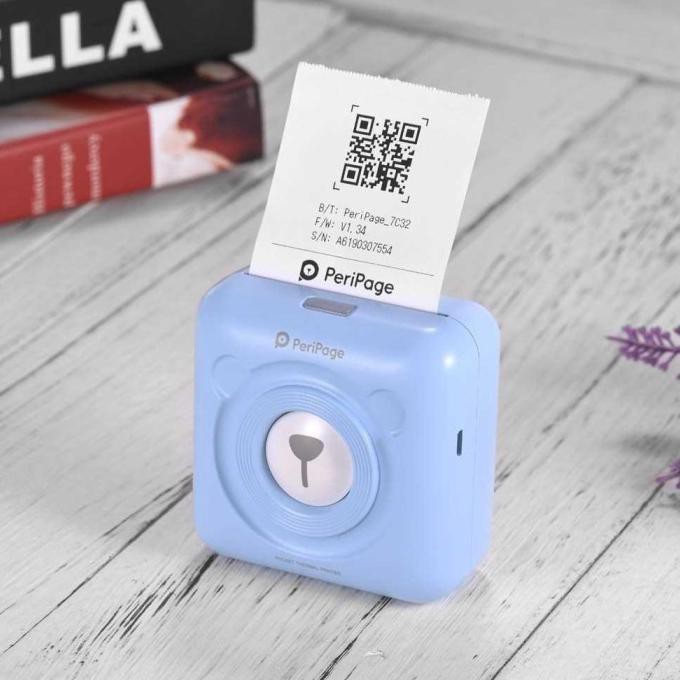 

PERIPAGE A6 Printer Mini Thermal Bluetooth + Stiker Label isi 5 Roll - Biru Muda