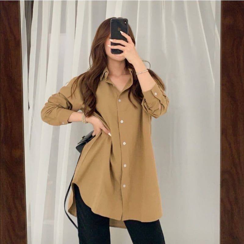 Kemeja linen oversize polos olivia shirt