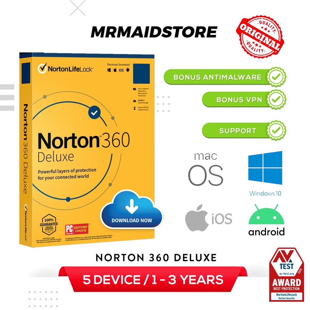 Antivirus Norton 360 Deluxe Original Antivirus 5 Device + VPN and 50GB CLOUD STORAGE