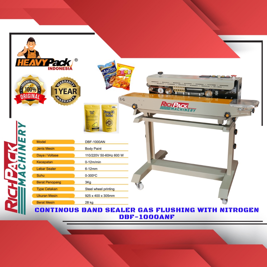 Heavypack DBF-1000ANF Continous Band Sealer With Filling Nitrogen Mesin Sealer Penyegel Plastik Isi 