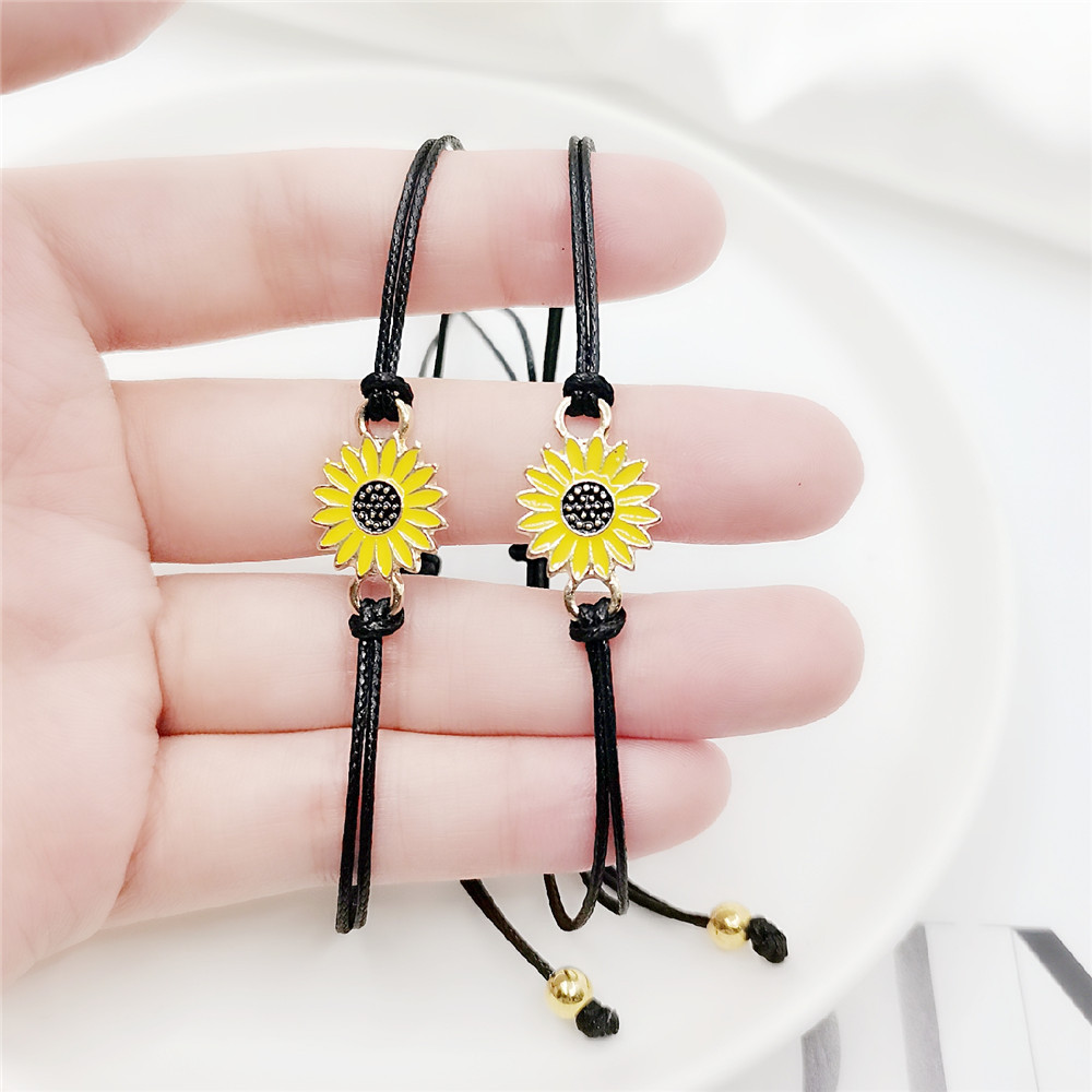 Woven Sunflower Chrysanthemum Friendship Rope Bracelet Daisy Couple Bracelet