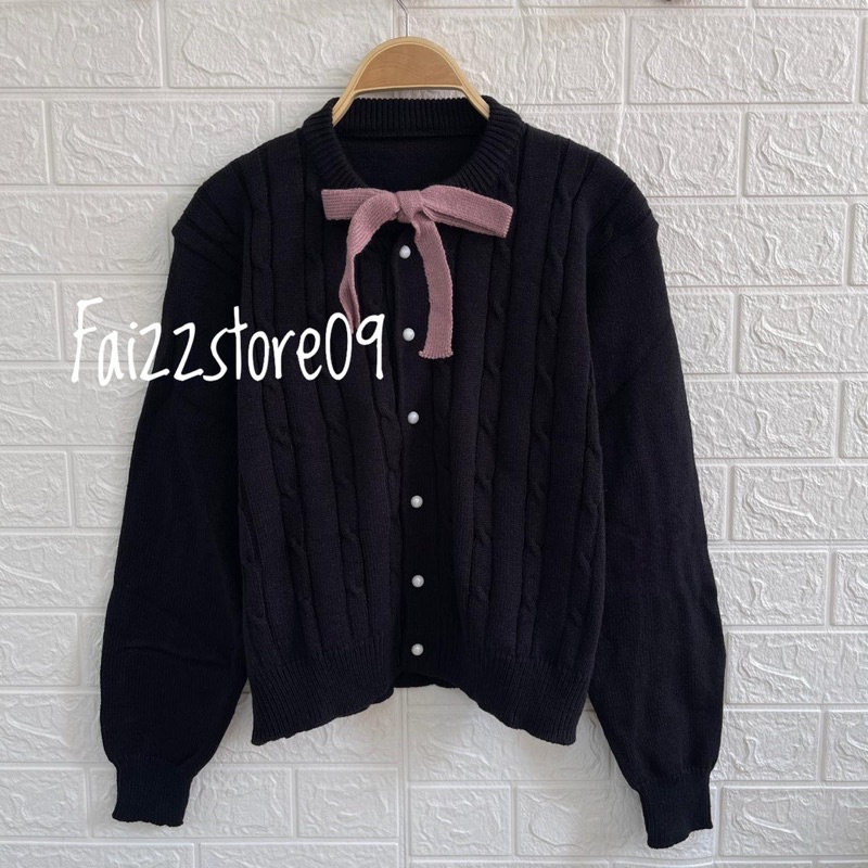 AMELIA DAISY SWEATER CARDIGAN RAJUT CABLE KERAH BULAT TALI DAN KANCING WANITA