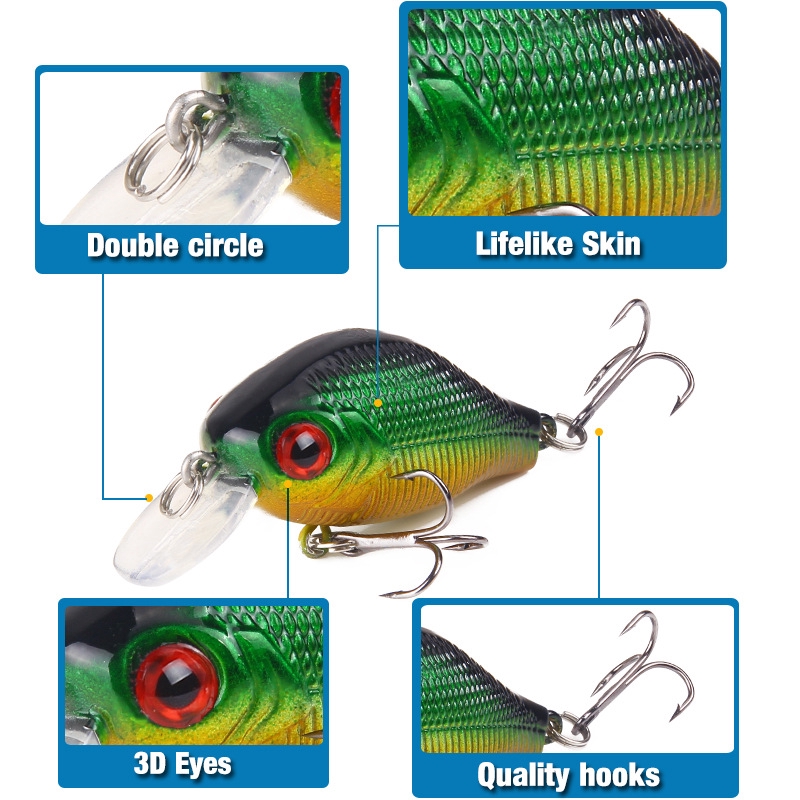 Umpan Pancing Umpan Mancing Kail Pancing Alat Pancing Umpan Pancing Buatan Alat Pancing Murah relix nusantara Heavy Sinking Minnow 1Pcs 3D Eyes CrankSet CrankBait Umpan Ikan Minnow Lure 8.5g/5CM