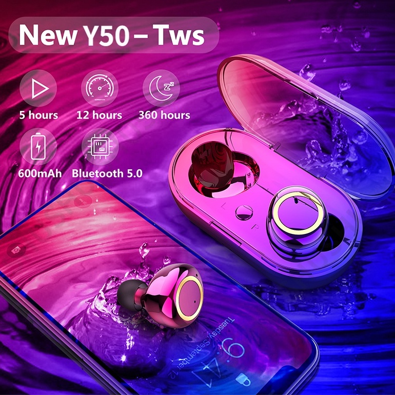 (COD) Y50 TWS Bluetooth Headset Bluetooth TWS Dengan Mikrofon 5.1 Earphone Bluetooth TWS HiFi Stereo Waterproof Earbuds Wireless Earphone Henset Heandset Hedset Hetset Headphone Hanset Headset with Mic Headphone