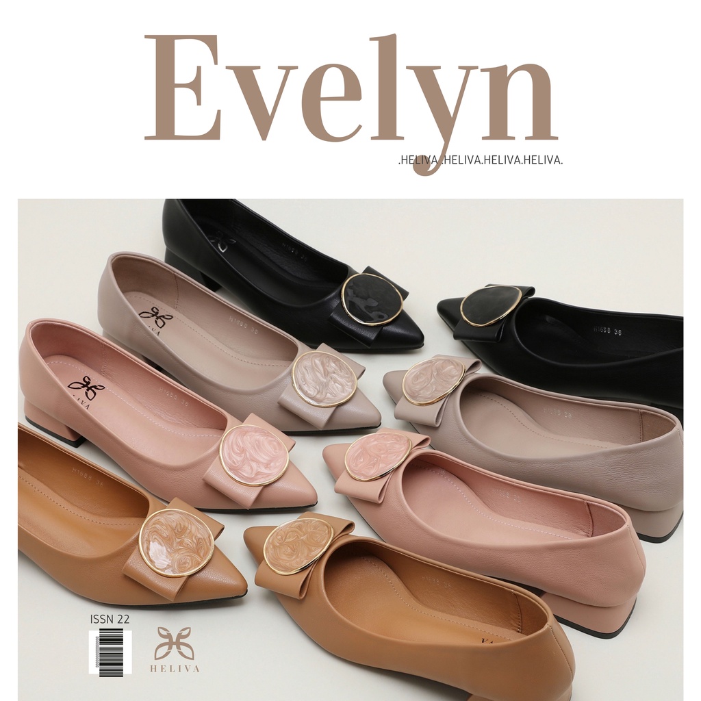 HELIVA EVELYN Low Heels 3cm Sepatu Lancip Marble heels Bahan Kulit H1688 Original Brand