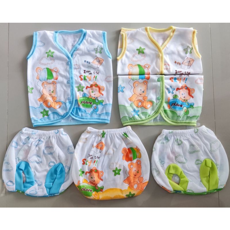 1/2 LUSIN SETELAN YUKENSI+ CELANA KACAMATA PUTIH Baju Bayi Pola