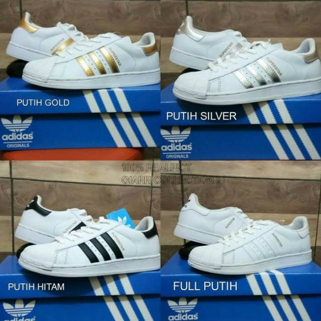 Sepatu Adidas Superstar pria wanita Grade Original Putih Pink Silver Hitam