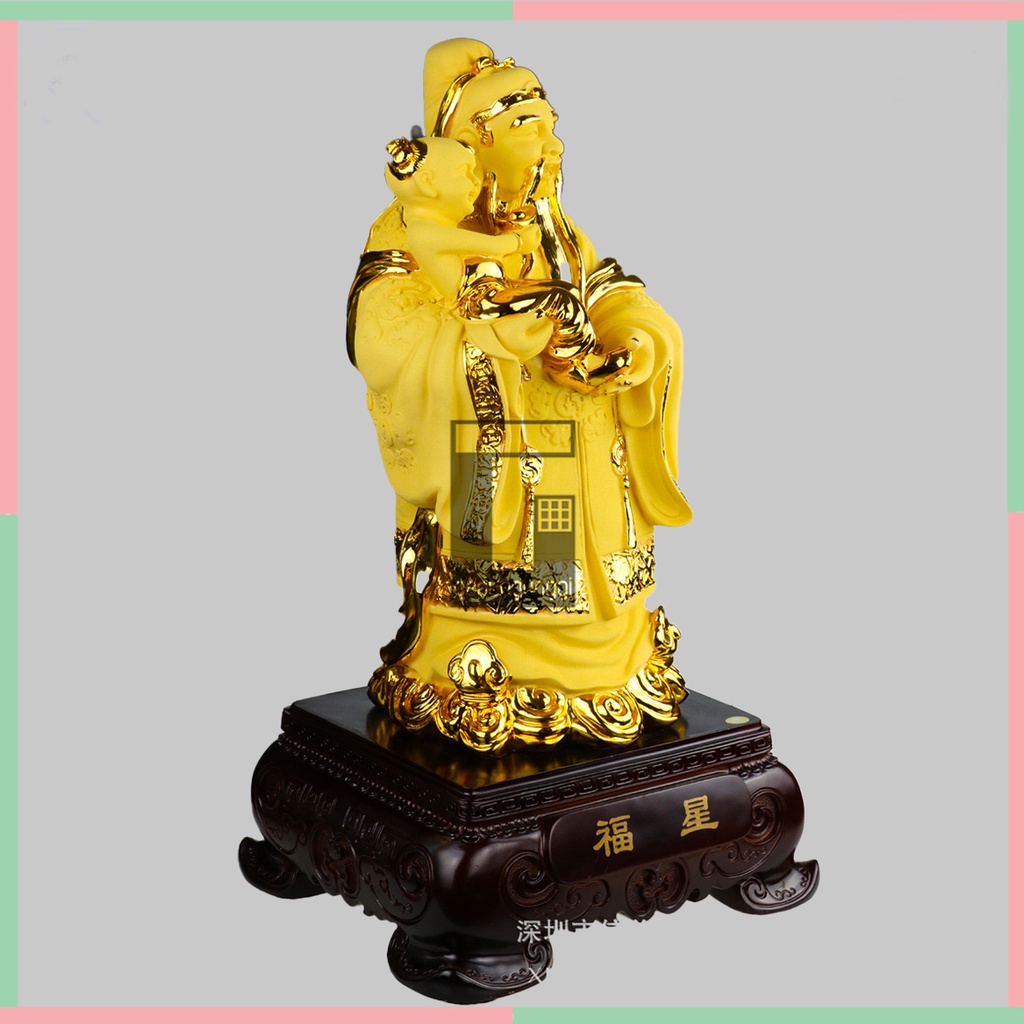 Pajangan Patung Dekorasi Fengshui Puja Suci Dewa Dewi Fulushou Fuk Luk Sau Fu Lu Shou Sanxing Sansing Tiga 3 Bintang Hoki Lucky Keberuntungan Rejeki Uang Emas Gold Meja Altar Sembahyang Sembayang Doa Budha Buddha 1 Satu Set Ukuran Besar Large XXL 2XL Size