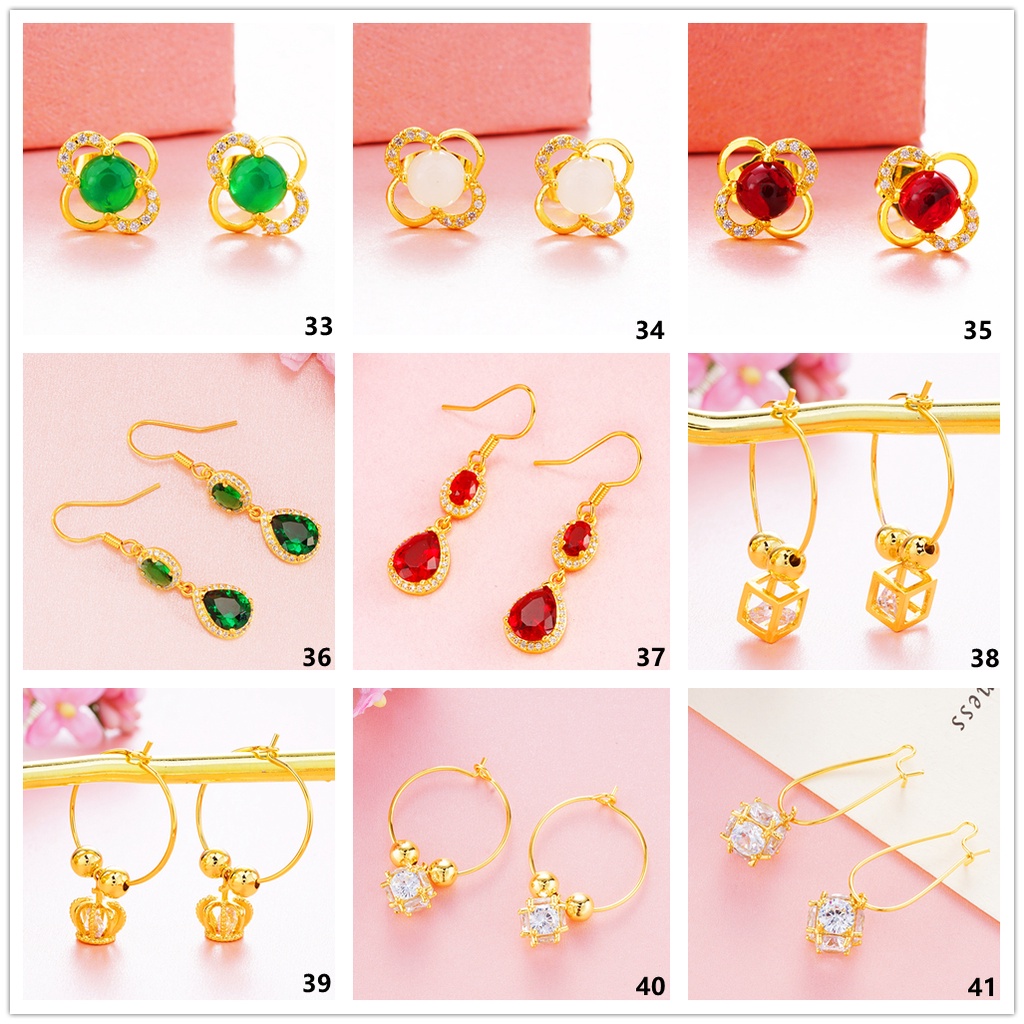 Anting Hoop Drop Berlian Zircon Gemstone 50 Desain 18K Saudi Gold Plated Gaya Korea Untuk Wanita