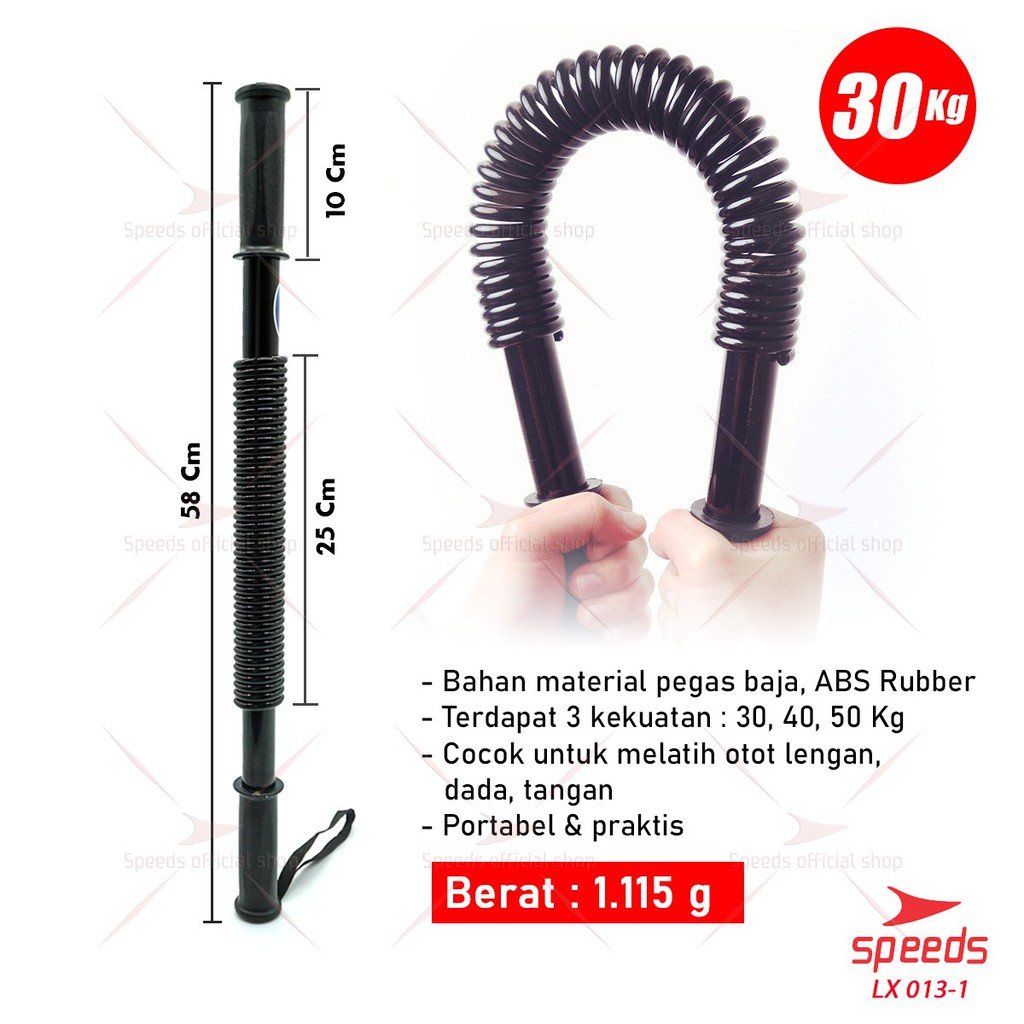SPEEDS Power Twister 30 Kg Bar Exerciser Power Bender Workout Alat Fitness Olahraga Rumah 013-8-30KG HITAM POLOS