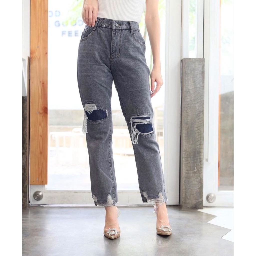 FWR - CELANA BOYFRIEND JEANS GREY RIPPED FURING