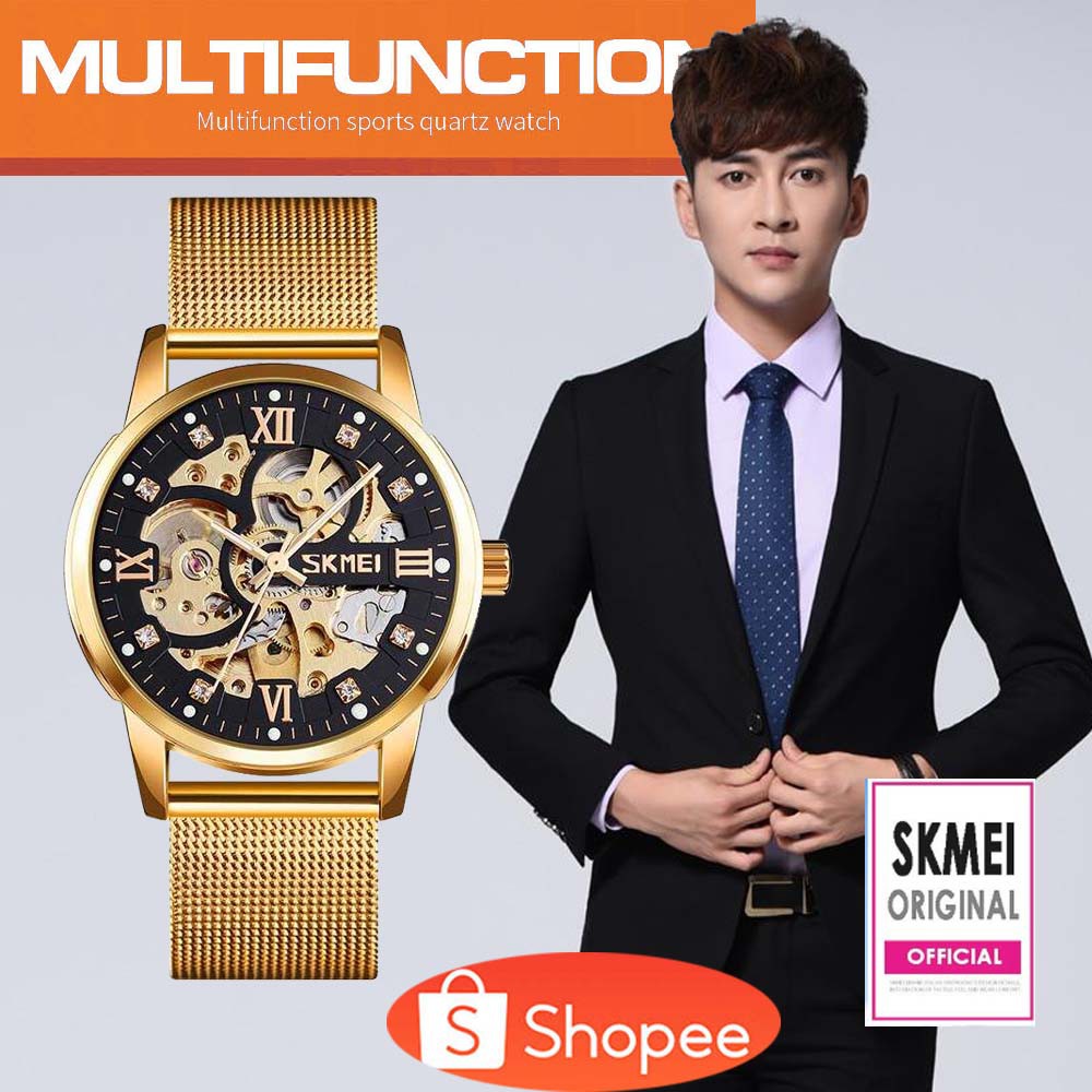 ORIGINAL SKMEI Jam Tangan Mechanical Pria Automatic Movement - 9199 [Gold Hitam]