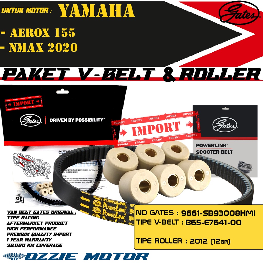 VAN BELT GATES VANBELT V BELT VBELT V-BELT GATES POWERLINK (B65) SB93008HMI SET ROLLER DR PULLEY 2012 (12GR) YAMAHA AEROX LEXI NMAX