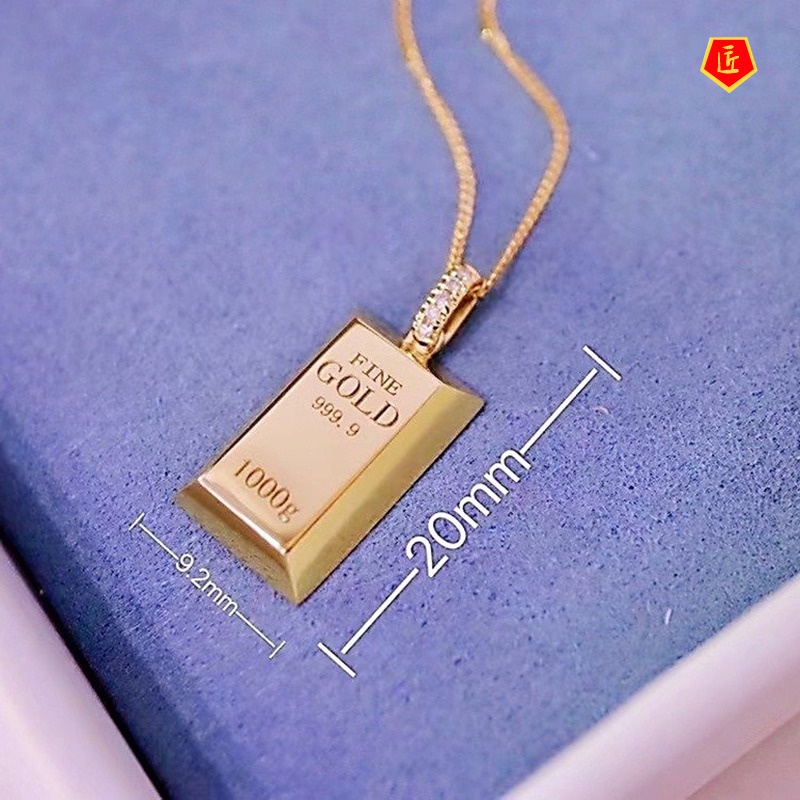 [Ready Stock]18K Gold Small Gold Bar Shape Pendant Elegant Simple and Fashionable